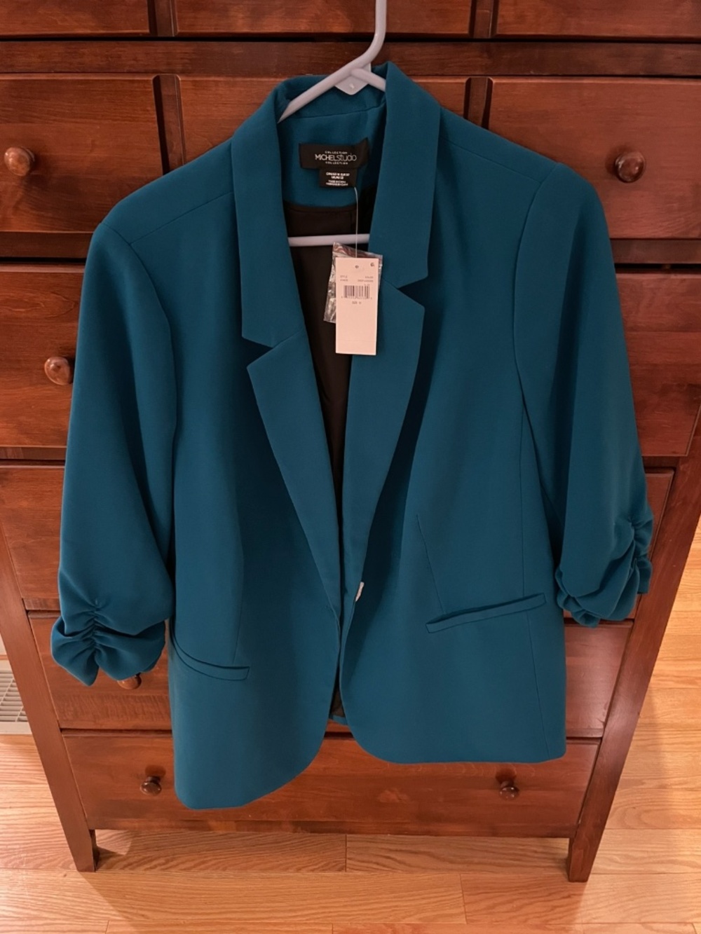 Woman’s Blazer with Ruched Sleeves, Size 18, Jade Green